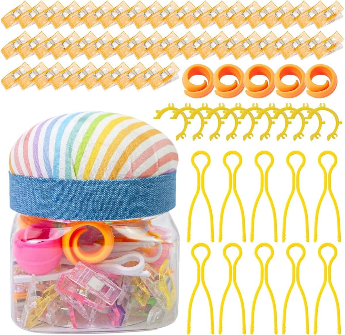 Naaiklemmen Set - Textiel Clips - Handwerk Organisatie - Met Speldenkussen - 76 Delig - Gestreept — afbeelding 1