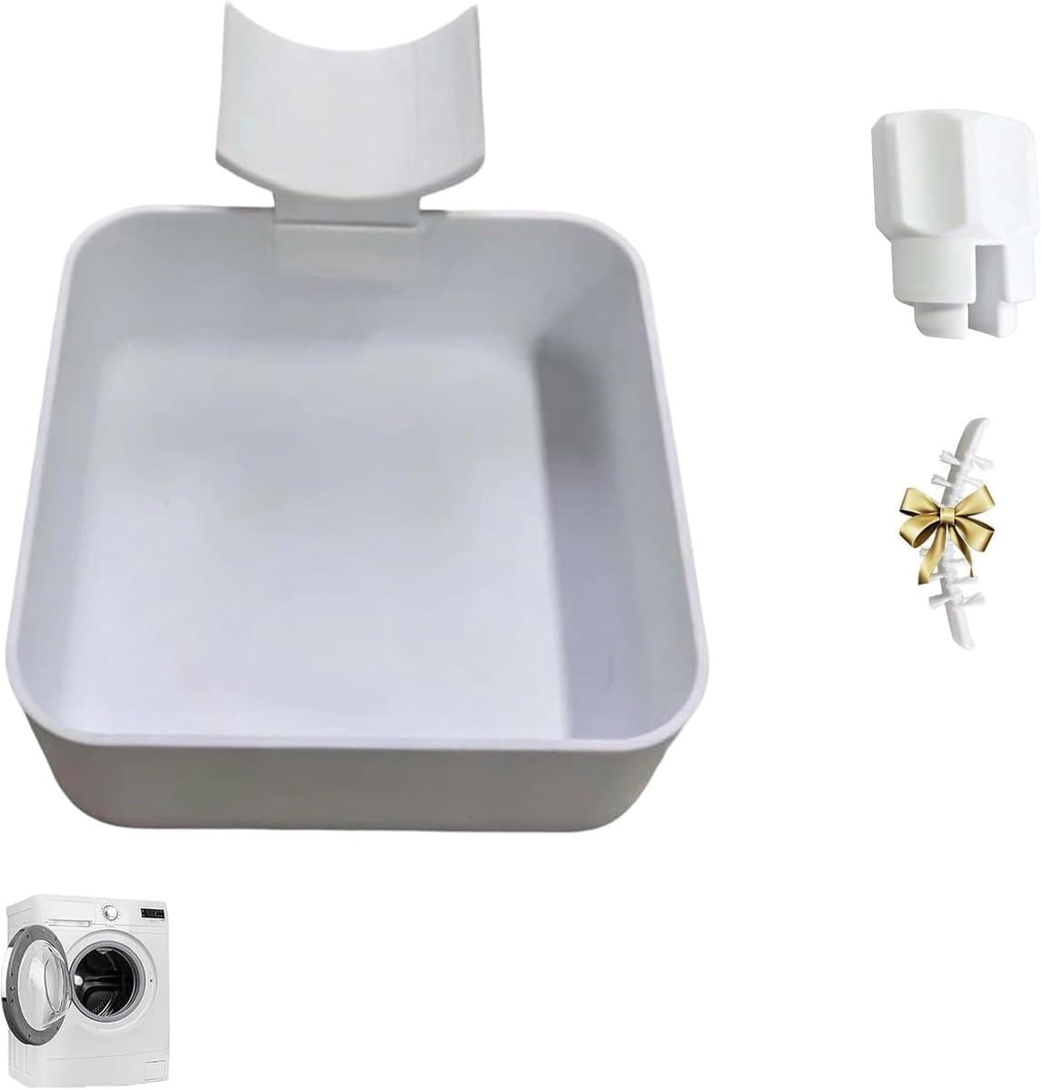 Lekbak wasmachine - Lekbak - 4-delige Set - Inclusief Universele Watergeleider, Reinigingsborstel en Bevestigingsmoer - Wit — afbeelding 1