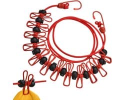 Reiswaslijn - Waslijn touw - Kleding drogen - Winddicht antislip ontwerp - 3.7 meter - Rood