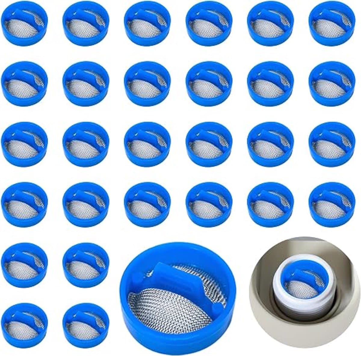 Wasmachinefilter - 30 Stuks - Wasmachineslangfilter - Inlaatklepfilter - Herbruikbaar - Haarvanger - Haar Vanger - Onderdelen Voor Wasmachines - Geschikt Voor Automatische Wasmachine-Accessoires - Blauw — afbeelding 1