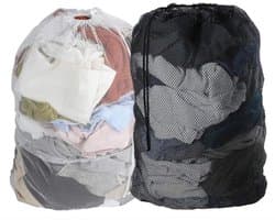 Twee waszakken van netstof, 60 x 90 cm groot, met trekkoord, geschikt voor het opbergen van kleding, dekbedovertrekken en speelgoed, voor op reis en in een studentenkamer.