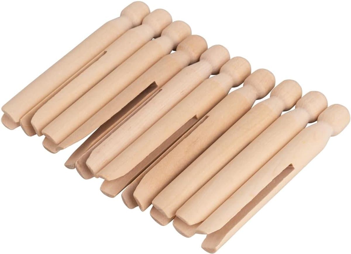 Wasknijpers met ronde kop, FSC-gecertificeerd, 11 cm lang, zak 10 stuks, stormklemmen, ronde kopklemmen om in te steken, houten wasknijpers, 64592505 — afbeelding 1