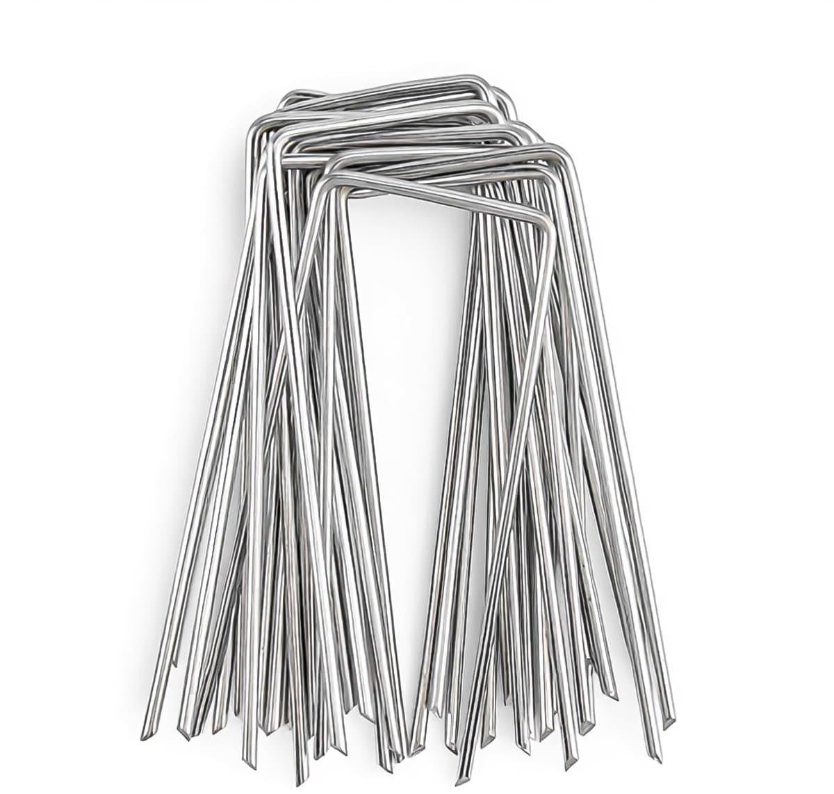 20 stuks, diameter 2,5 mm x 100 mm, haringen, stevig, haringen, grondhaken, grondpennen, U-vormige grondpennen, metaal, haringen voor tuinvlies, onkruiddoek, kunstgras — afbeelding 1