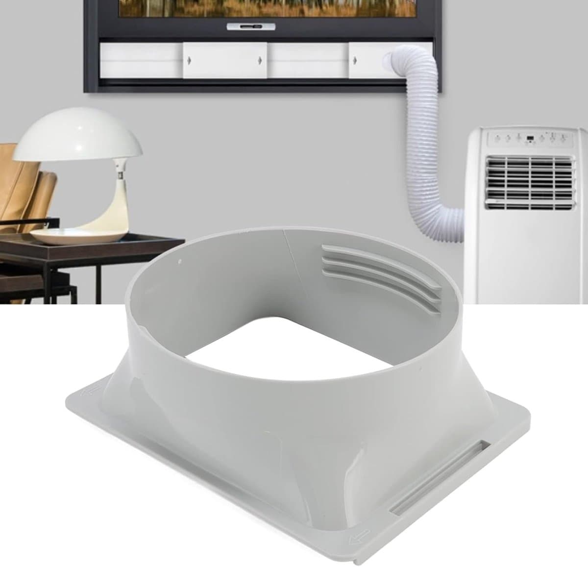 Airconditioning Afvoerslang Adapter Plat - 5,9 inch - Vierkant naar Rond Afvoerbuis Verbindingsstuk - Koppelstuk Mobiele Airco Afvoerslang - voor mobiele airconditioning — afbeelding 1