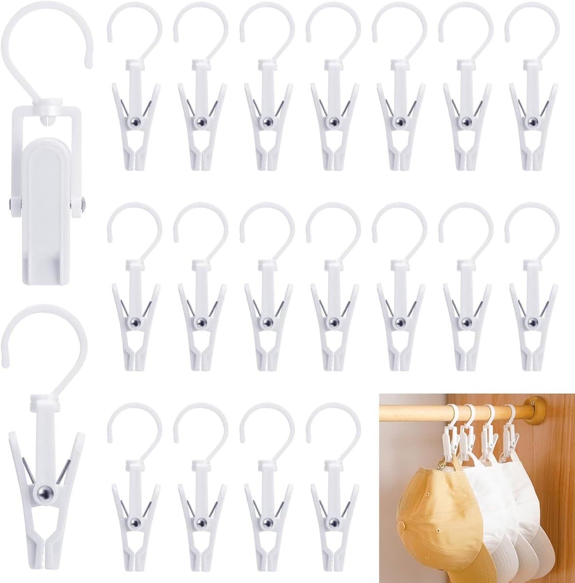 Wasknijpers met Haak - 20 Stuks - Drooghaak voor kleding - met 360 graden draaibare haak - Droogrek Knijpers - Wasknijpers - Kunststof - Anti Slip - Veelzijdig - draagbare antislip plastic hangers clips - Zwart — afbeelding 1