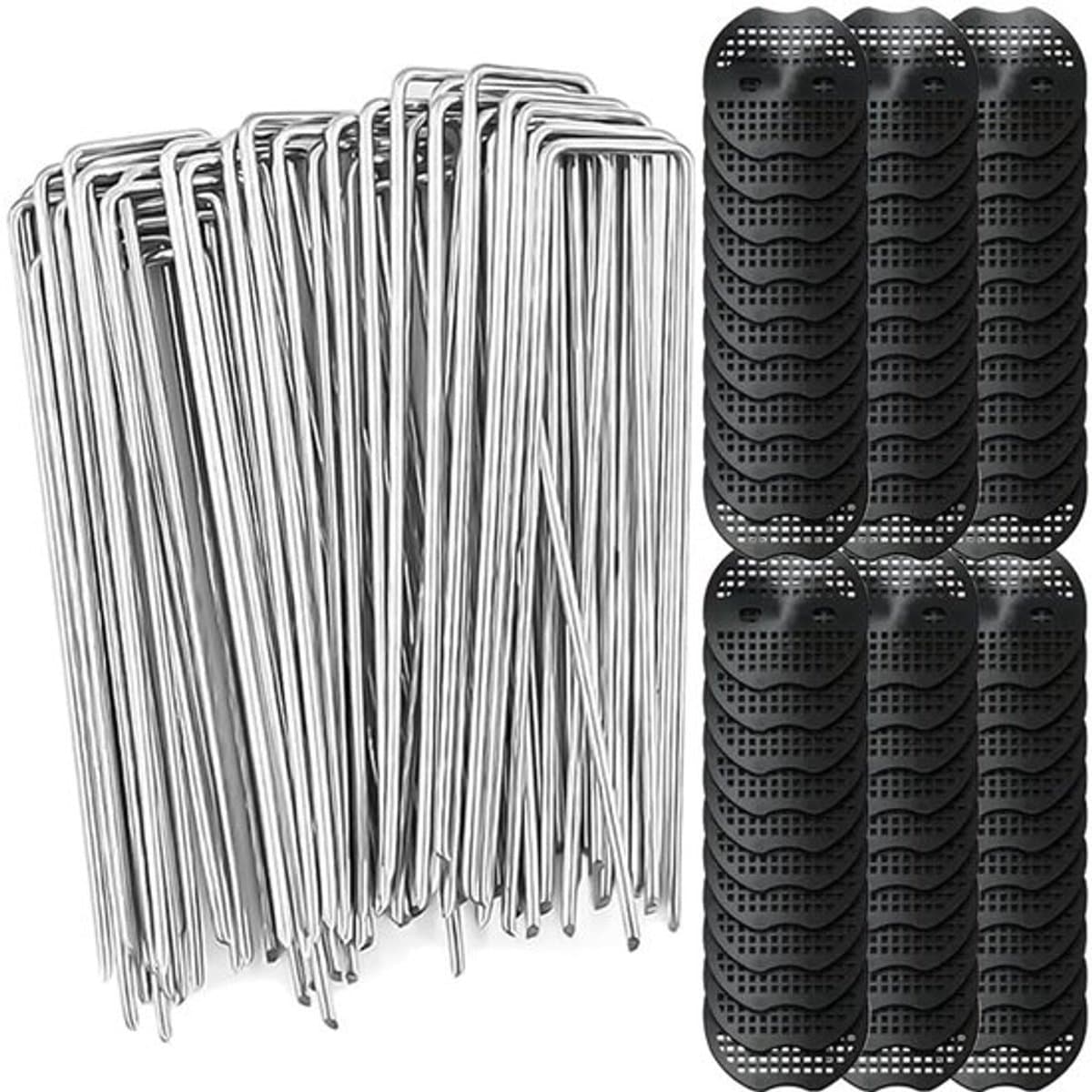 Grondankers 60 Stuks - Anti-Roest U-Haringen 150 x 40 mm - Grondhaken voor Onkruiddoek - Bevestigingsplaten 6,5 x 7 cm - Betrouwbare Stabiliteit voor Tuin en Terras - Tuinankers — afbeelding 1