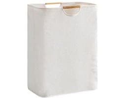 Wasmand - Grote wasmand - Opvouwbare wasmand - Wasbox - Waszak - Wasmand met handvat - Bamboe wasmand - Opbergmand - Waszak voor badkamer, slaapkamer & wasruimte - 30 x 30 x 40 cm