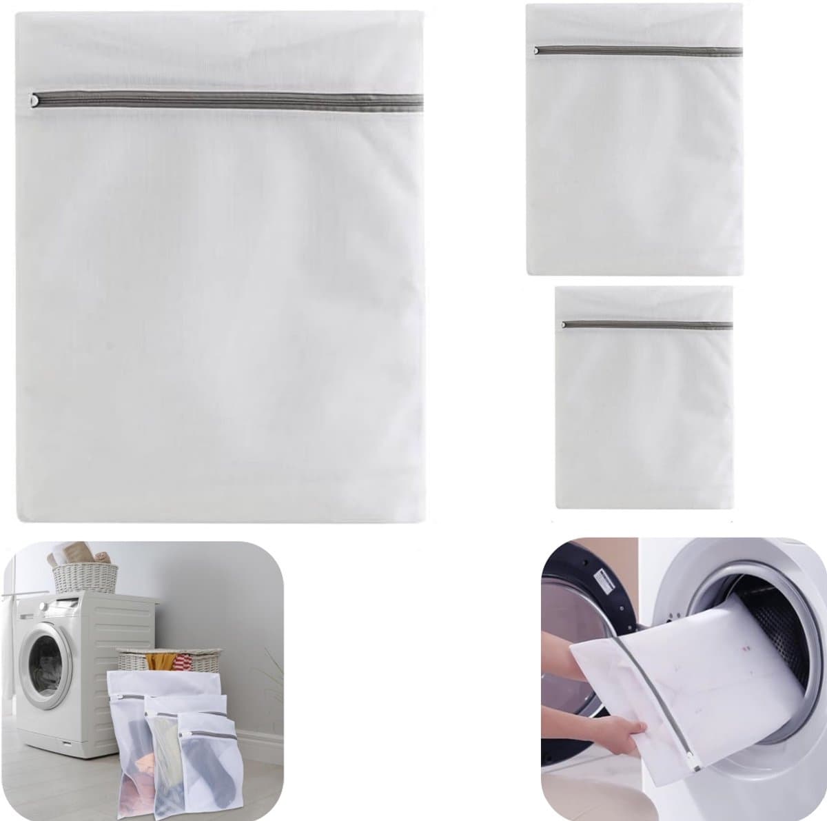 3 stuks waszakken - fijne maas waszakken - ondergoed waszakken - wasmachine speciale waszakken - met ritssluiting - grote capaciteit - scheurbestendig - huishoudaccessoires - geschikt voor ondergoed, slipjes, wasmachine (wit, meerdere maten) — afbeelding 1