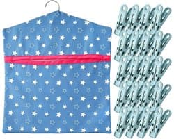 Wasknijperzak - Blauw - 29,6 x 32,9 cm - Slijtvast Zeildoek met Roestvrijstalen Haken - Voor Thuisorganisatie