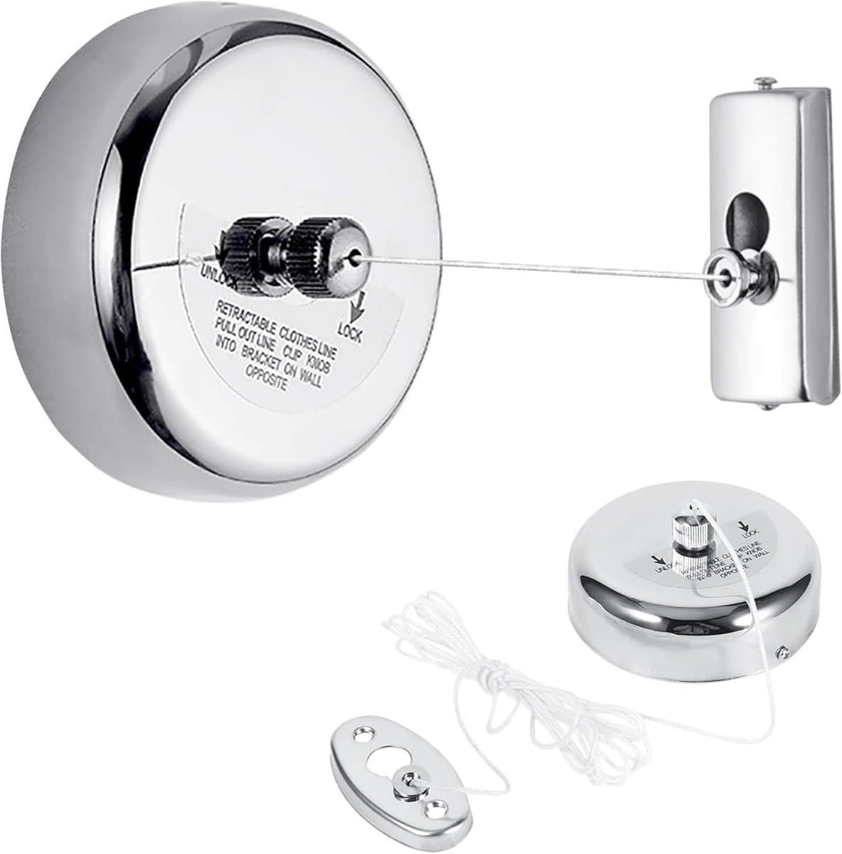 SnelShoppen - RVS & Nylon Uittrekbare Waslijn 2.8M - Binnen/Buiten Waslijn - Silver - Duurzaam voor Natuurlijke Drogen van Kleding - Modern Design — afbeelding 1
