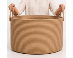 SnelShoppen - XXL Honey Katoenen Opbergmand - Handgeweven Decoratieve Mand voor Dekens en Was - 50x33cm - Multi-Tone - Ideaal voor Kinderen en Speelgo