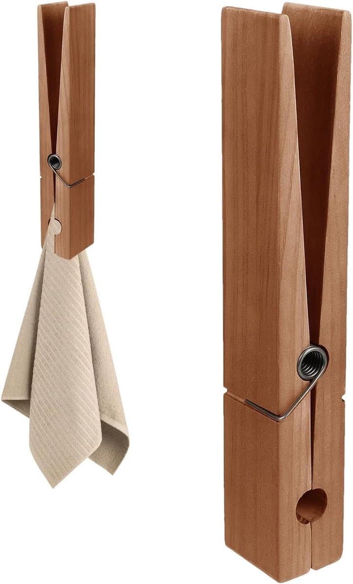 Houten Kledingknijpers - Grote Clips - Handdoeken Ophangen - Dubbelzijdig Plakker - 30 cm Lengte - Donker Walnoot — afbeelding 1