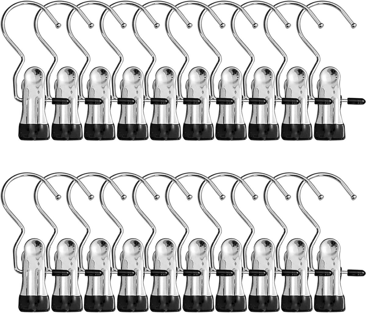 Set van 20 Kledingknijpers - Draagbare Kledingclips voor Broeken, Schoenen en Handdoeken - Duurzame Metalen Haakjes met Tangen voor Thuisgebruik — afbeelding 1
