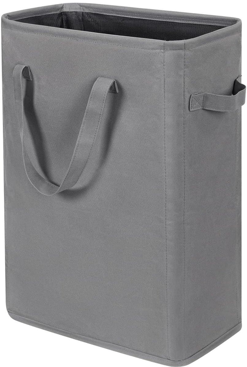 Opvouwbare Wasmand met Deksel - 45 Liter Slanke Wasmand Smal - Opklapbare Wasmand voor Badkamer en Slaapkamer - Kleine Wasmand Ruimtebesparend met Handvatten - Grijs — afbeelding 1