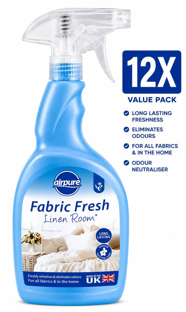 Airpure Textielverfrisser Linnen (Linen Room) 750 ml Spray - Set van 12 Flessen (9 L Totaal) - Geurneutralisator voor Beddengoed Gordijnen Kleding en Meubels - 100% Veganistisch en Dierproefvrij - Made in UK — afbeelding 1