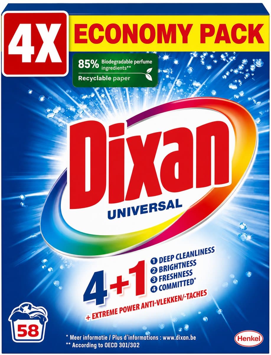 4 x Dixan - Waspoeder - Voor universele was - 58 wasbeurten — afbeelding 1
