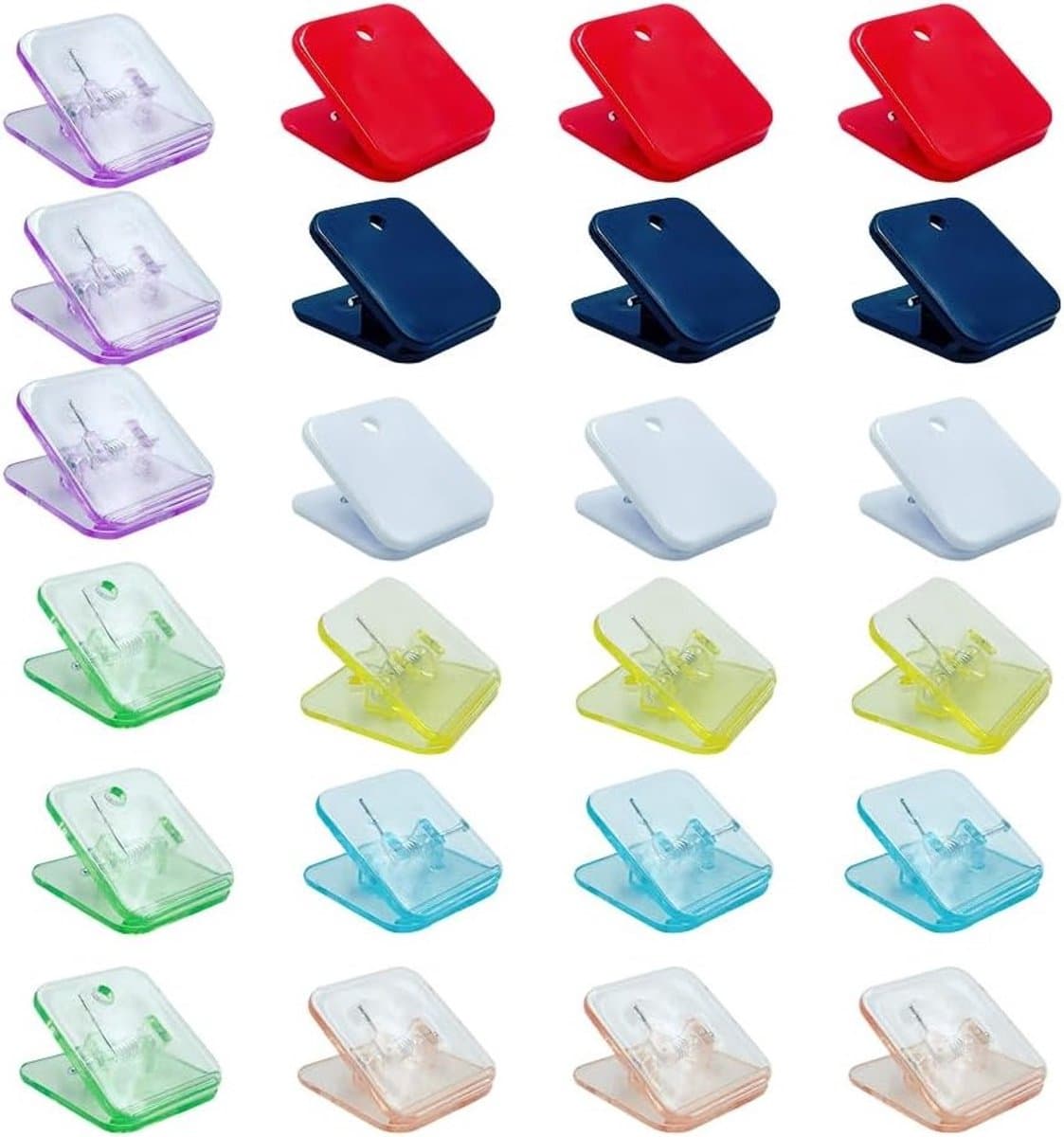 Multifunctionele kunststof veerklemmen - veerklem set - vierkante clips - 24 stuks - diverse kleuren - modern design - handig in gebruik - geschikt voor diverse toepassingen - kleurrijk assortiment. — afbeelding 1