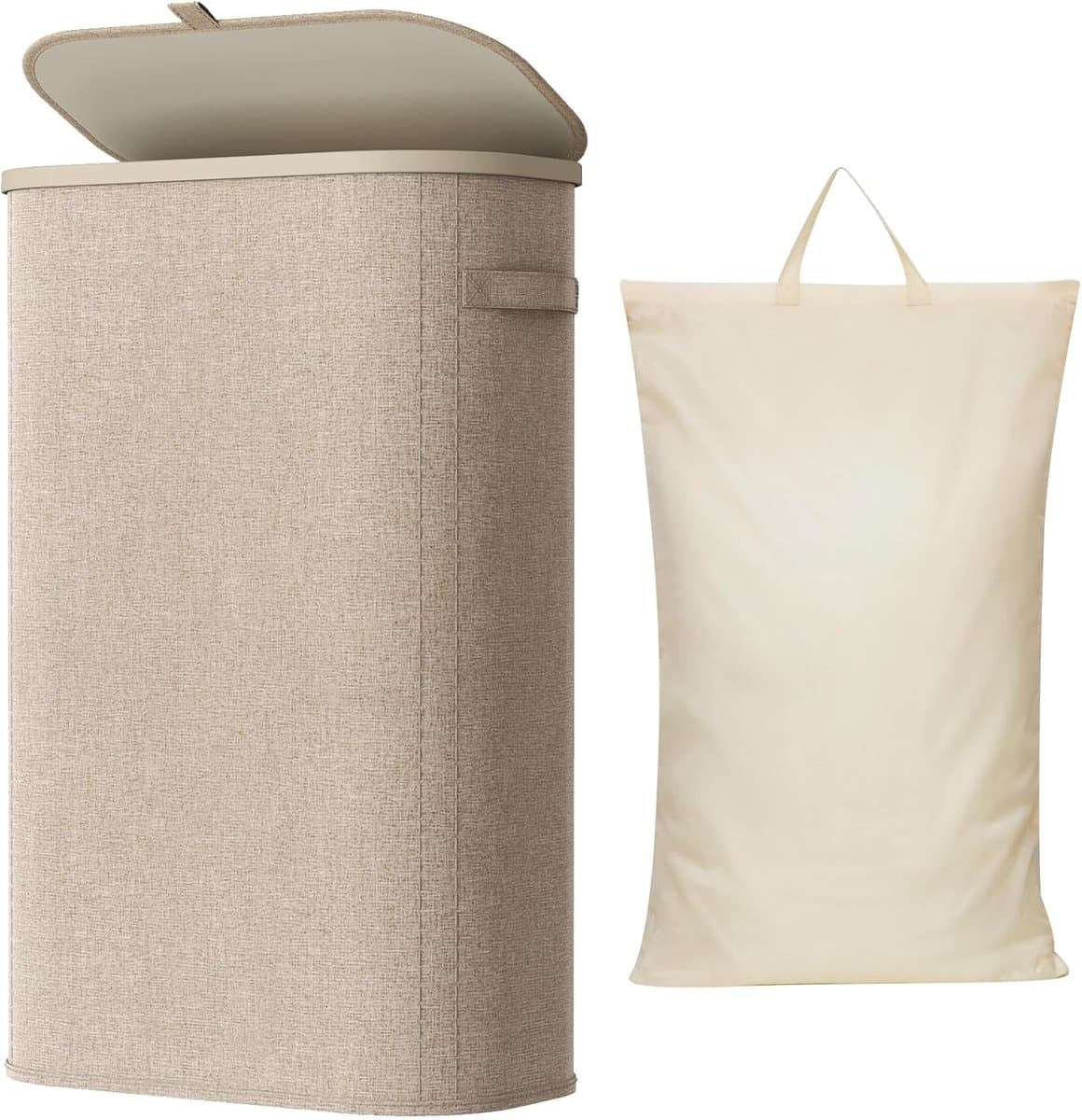 Wasmand - Wasmand met deksel - Grote Wasmand - Wasmand slaapkamer - Wasmand 65 Liter - Wasmand - Beige — afbeelding 1