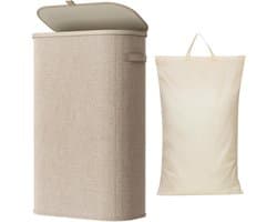 Wasmand - Wasmand met deksel - Grote Wasmand - Wasmand slaapkamer - Wasmand 65 Liter - Wasmand - Beige
