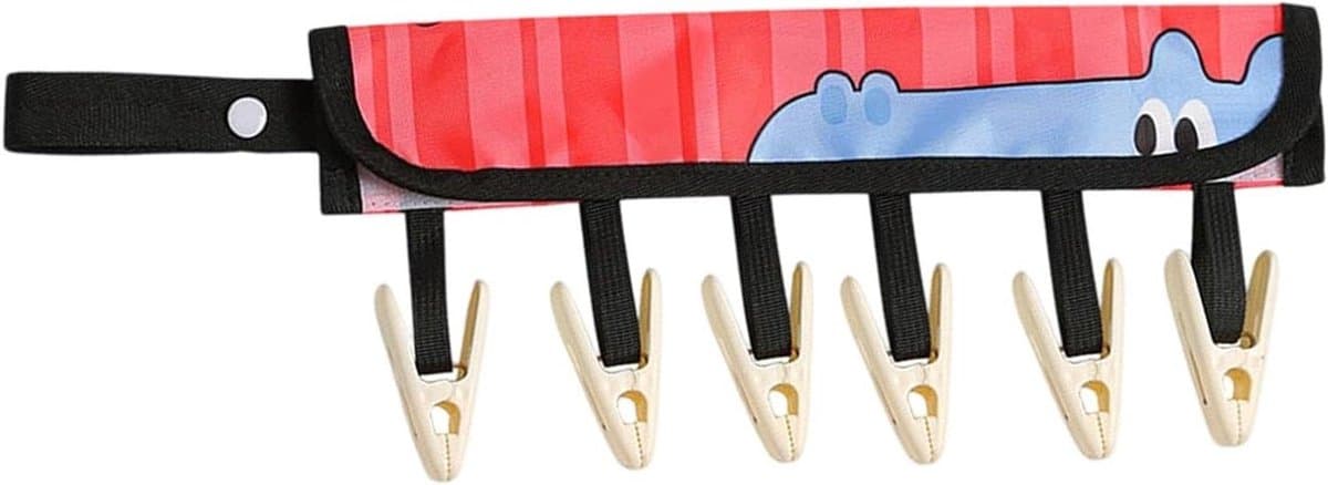 Draagbare drooglijn - Kleding organizer - Reizen en drogen - Vouwbaar met 6 clips - 38.6 x 19.2 cm - Blauw — afbeelding 1