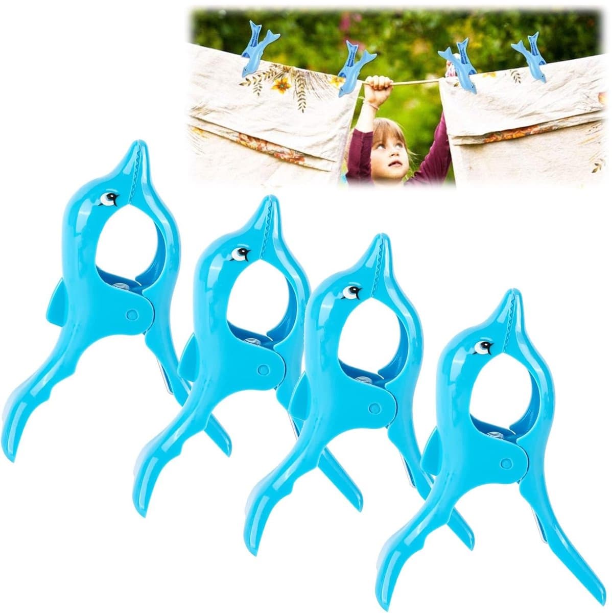 Dailygoods- Strandhanddoekklem - 4 Stuks - Antislip - Winddicht - Lichtgewicht - Robuust Kunststof - Dolfijn Vormgeving - Handdoekclip — afbeelding 1