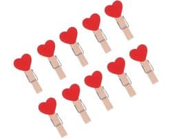 Houten Wasknijpers Hart - Fotoclips Rustiek - Fotodisplay Maken - Hartvorm Design - 3.8 cm - Rood