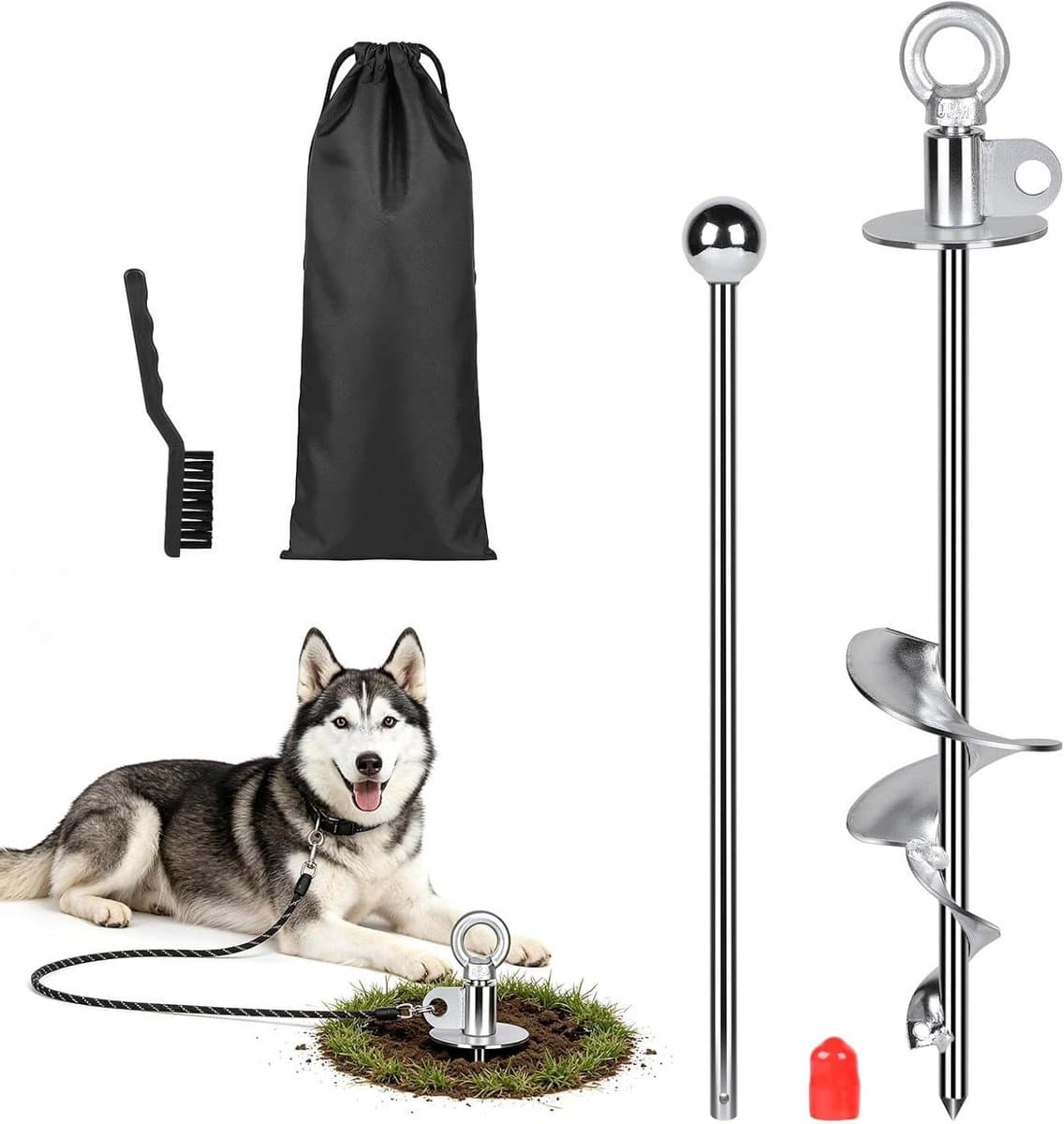 Grondanker Hond - Hondenlijn Anker - Veilig Buiten - 360 Graden Ring - 38 cm - Zilver — afbeelding 1