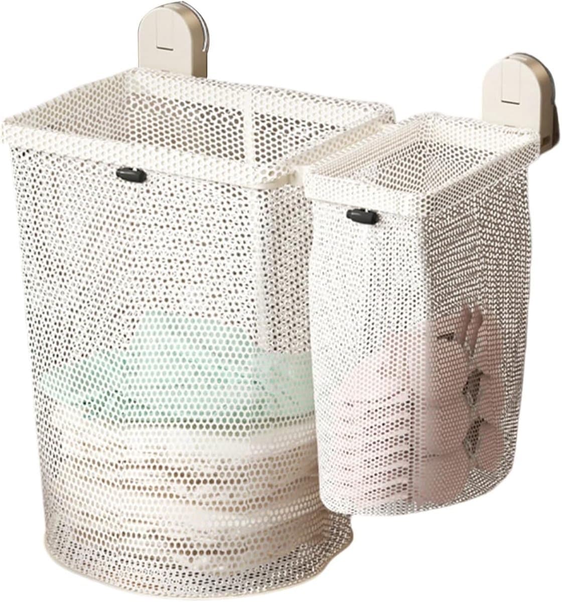 KZQ Wall-Mounted Laundry Basket With Suction Cups Foldable Carbon Steel Frame & Mesh Storage For Bathroom/Bedroom Organization Space Efficient Bathroom Clothes Bin — afbeelding 1