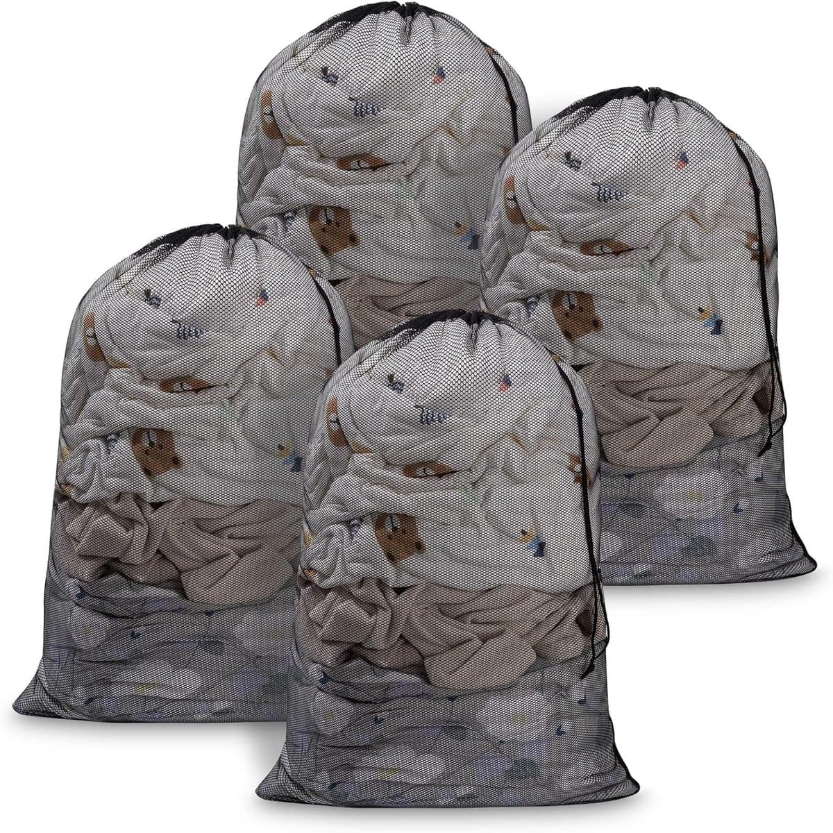 4 stuks - 70x90cm extra grote wasnetzakken - met trekkoordsluiting - herbruikbaar, stevig net - beschermende hoes voor de wasmachine - zwarte opbergtas voor blouses, ondergoed en bh's voor dagelijks huishoudelijk gebruik | Cyslmuk® — afbeelding 1