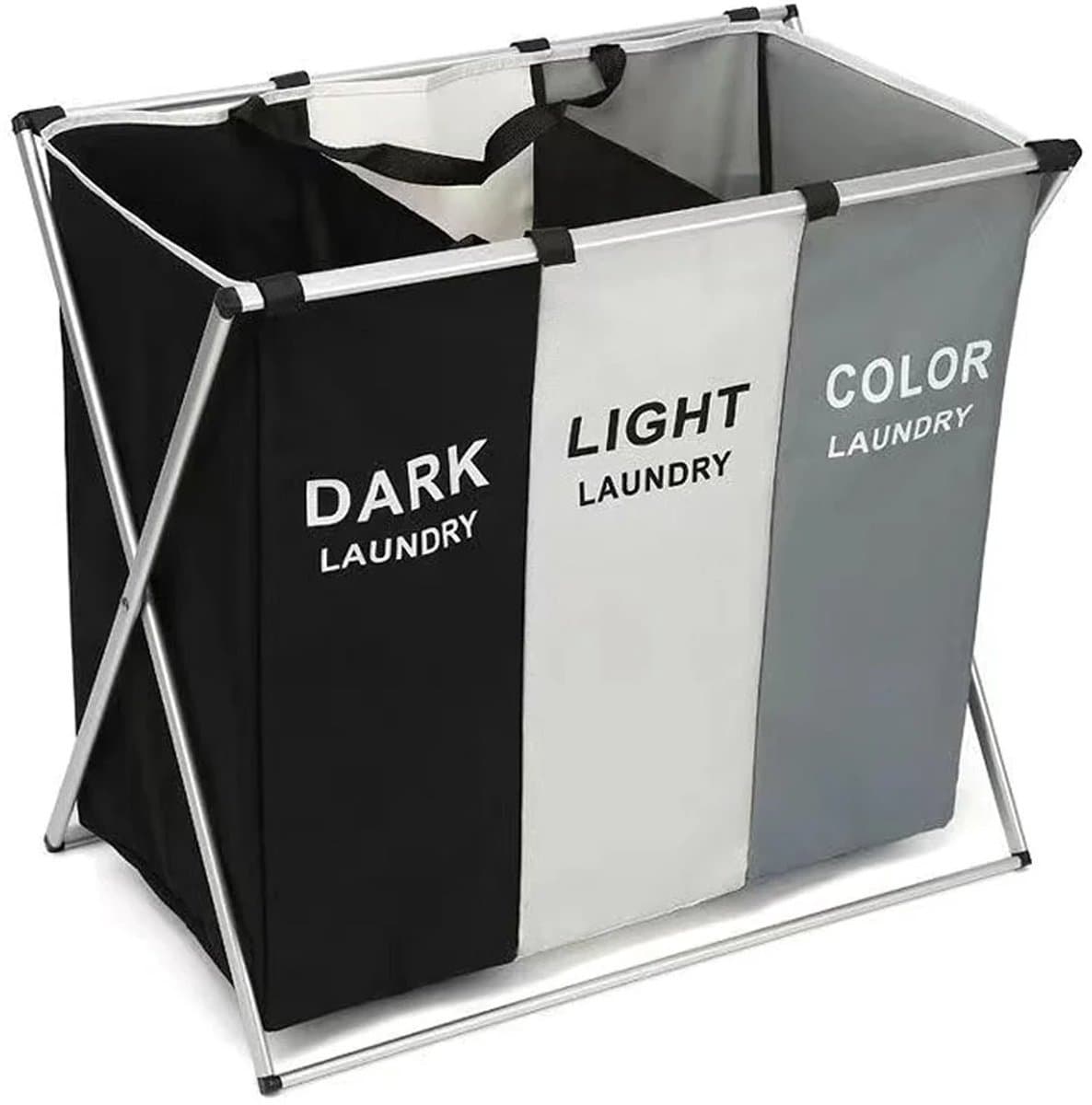 Seth Select 3-delige Wasmand – Grote Inhoud – Inklapbare Wasmand met Sorteervakken - Zwart/ Beige/ Grijs — afbeelding 1