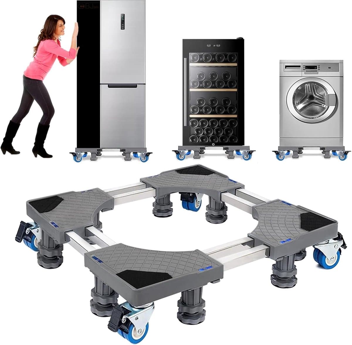 Wasmachine Verhoger op Wielen – Verstelbaar 53-68 cm – Anti-Trilling – 400 kg Draagkracht — afbeelding 1