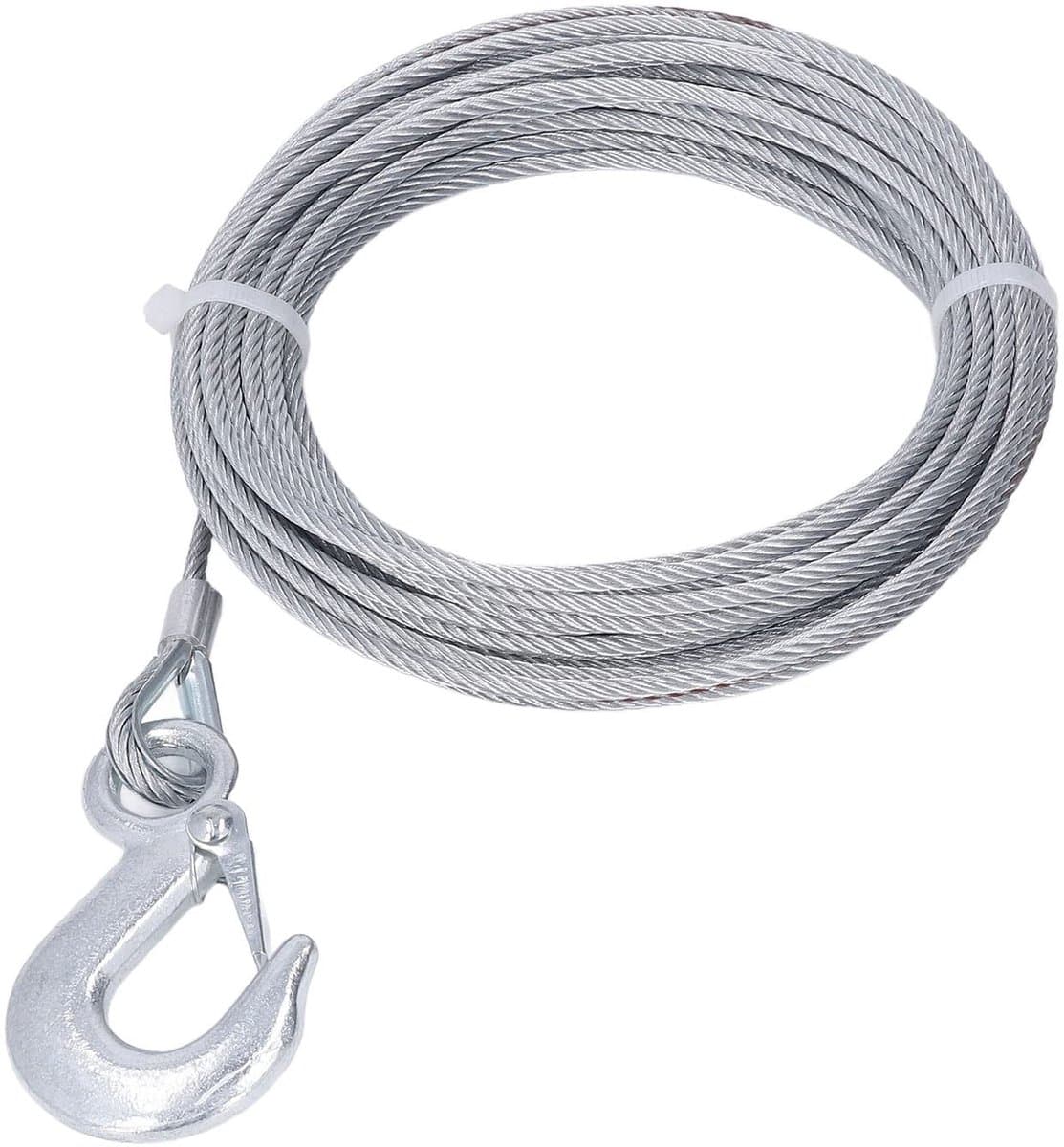 Dailygoods- Lierdraadkabel Gegalvaniseerd - Roestvrij Staal - 4 Mm X 12 M - 2000LBS Sterkte - Lierkabel Vervanging - Zelfsluitende Haak - Trekkabel — afbeelding 1