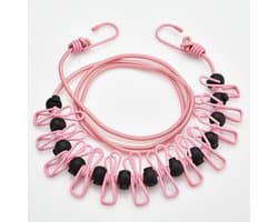 Draagbare Waslijn - Reis Waslijn - Kleding Drogen - Antislip Clips - 3.6 Meter - Roze
