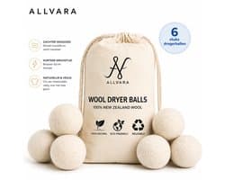 Allvara® Drogerballen - 100% Schapenwol - Herbruikbaar - Verkort Droogtijd & Bespaart Energie - 6 stuks inclusief opbergzak