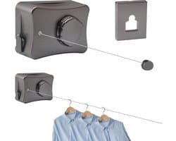Waslijn Binnen - Droglijn Intrekbaar - Kleding Drogen - Anti-doorzakken Ontwerp - 5.1 Meter - Grijs
