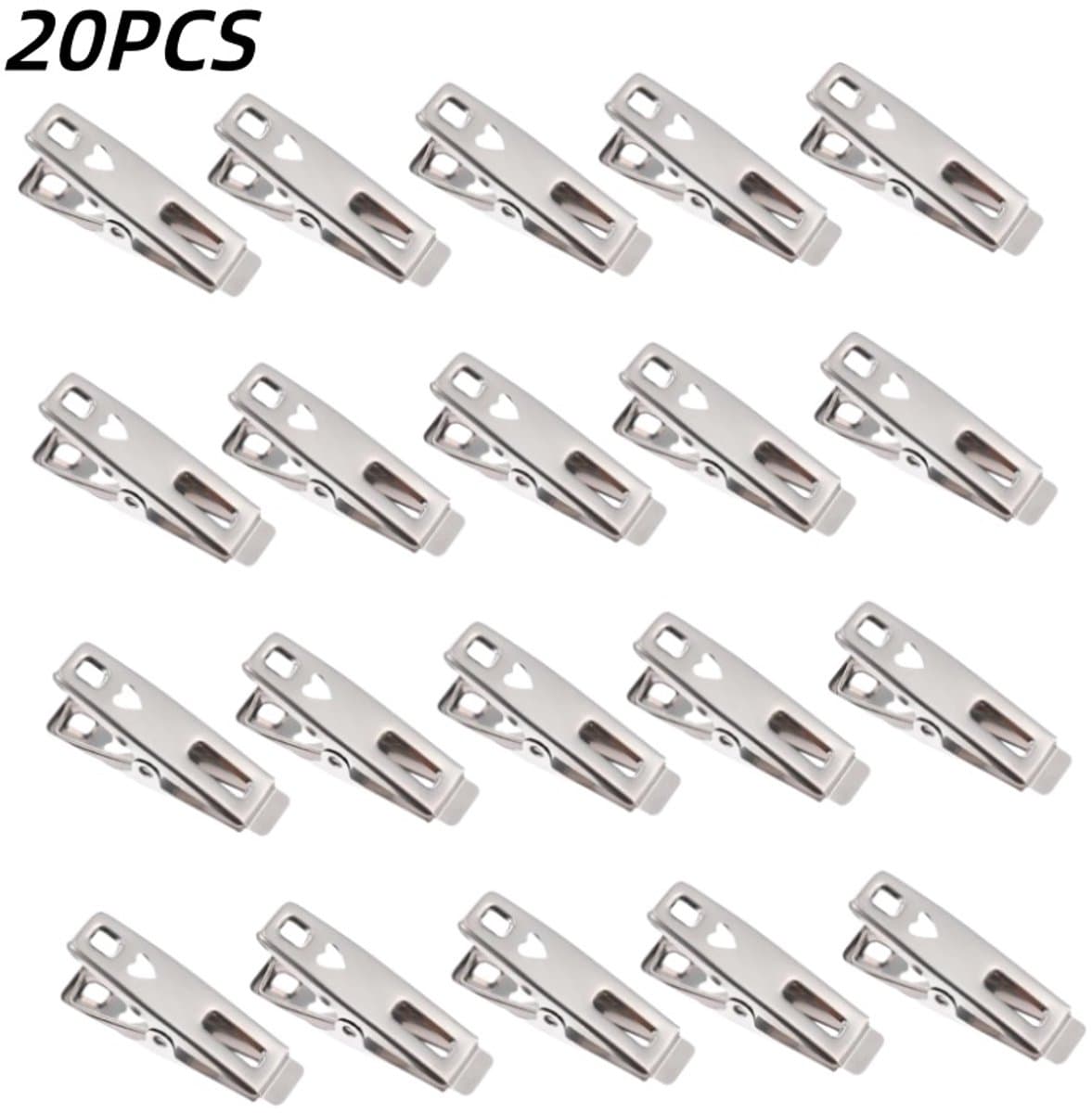 20 stuks-Wasknijper - Fotoklem - RVS - Winddichte klem - Wasknijper - Woonaccessoires - Geschikt voor het drogen van kleding - Foto's ophangen - Zilver - 49*10*21 mm — afbeelding 1