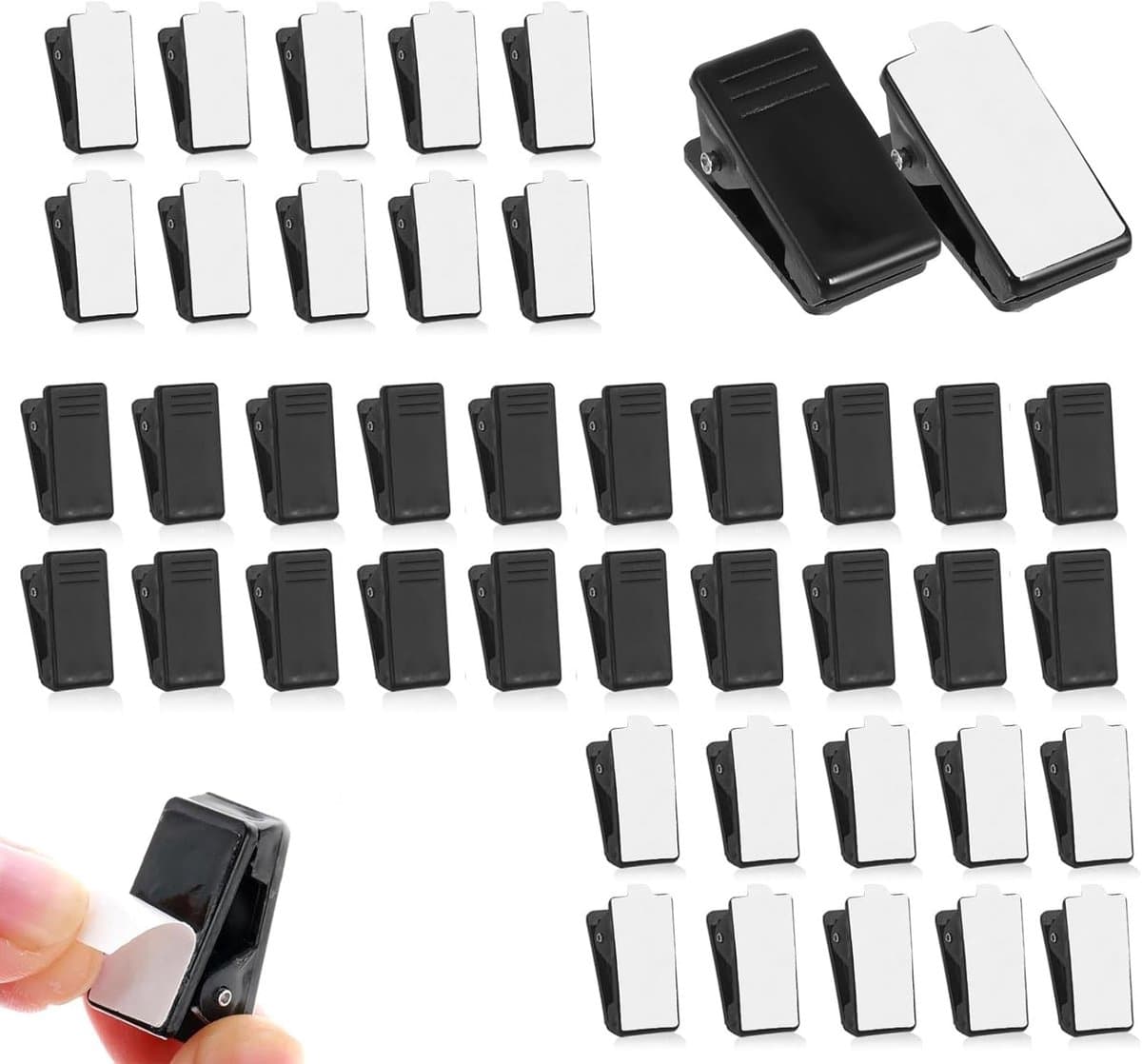 Kleine Klemmen - Veerclips Zelfklevend - Decoraties Bevestigen - Dubbelzijdig Plakvlak - 40 Stuks - Zwart — afbeelding 1