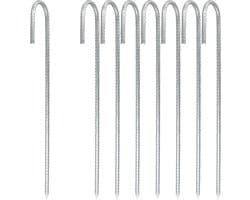 Dailygoods- Grondanker Verzinkt Staal - 8 Stuks - J-vormige Haringen - Tuinharingen - Camping - Outdoor Activiteiten - Geschikt voor Diverse Bodems - Tentharing