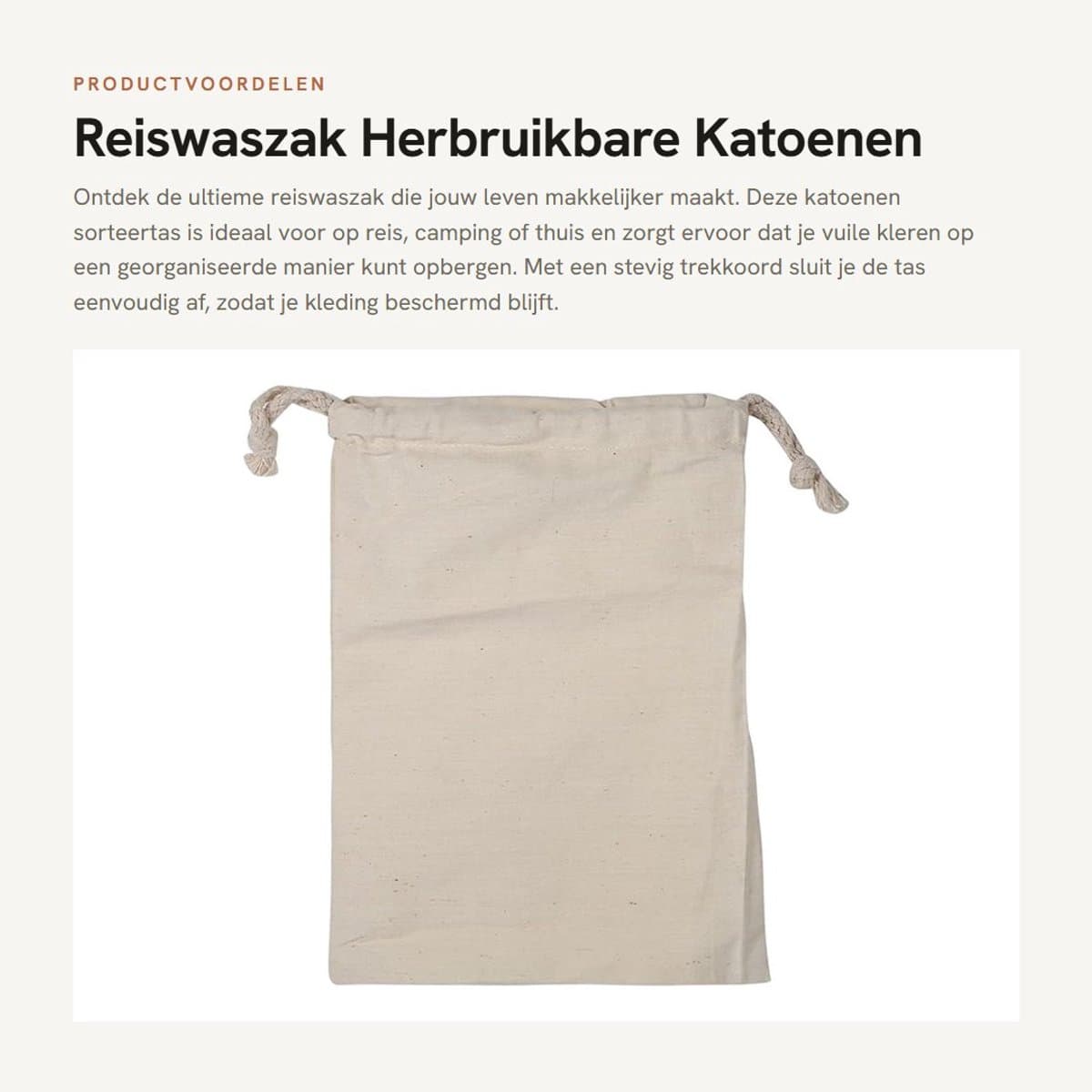 Dailygoods- Reiswaszak Katoen - Opbergtas voor Vuile Kleren - Multifunctioneel - Lichtgewicht - Duurzaam - Zacht en Huidvriendelijk (30 * 40cm) - Waszak — afbeelding 1