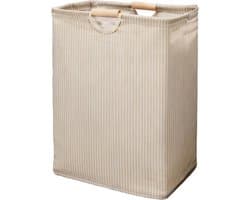Wasmand- katoenen linnen opbergmand met houten handgrepen - opvouwbare stoffen organizer voor slaapkamer - badkamer en huisorganisatie - beige - 40*30*50 cm — afbeelding 1