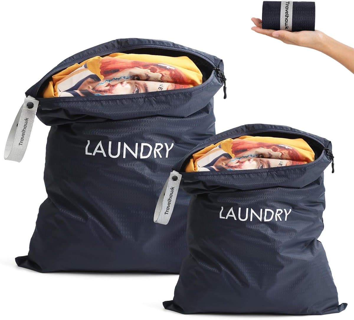 Travelhawk Grote Waszakken - 2 Stuks - 60 x 45 cm en 55 x 35 cm - Waszak voor Beddengoed, Handdoeken & Kleding – Wasnet voor Wasmachine - Blauw — afbeelding 1