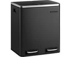 SONGMICS Afvalemmer voor de keuken, 30L, afvalscheiding, metalen afvalemmer, pedaalemmer met binnenbakken en handgrepen, afvalscheidingssysteem, 2 x 15 liter, softclose, luchtdicht, zwart LTB30BK