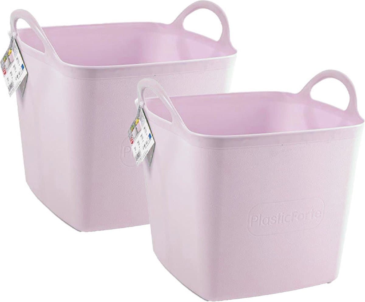 PlasticForte Kuip/emmer/wasmand - 2x - flexibel - roze - 43 liter - vierkant - kunststof - 40 x 40 x 44 cm — afbeelding 1