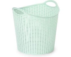 Plasticforte Gevlochten wasmand/opbergmand - flexibel - lichtgroen - 27 liter - rond - kunststof - 40 x 37 cm