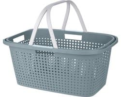 Wasmand met hengsel - 38 liter - 60 cm - groen/wit - Draagwasmanden - Wasgoedmand - Mand met handvatten — afbeelding 1