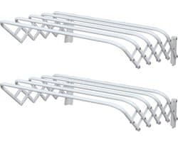 MSV Uitschuifbaar wasgoedrekje/droogrek - 2x - 5m waslijn - Ophangbaar aan muur - wit - 100 cm