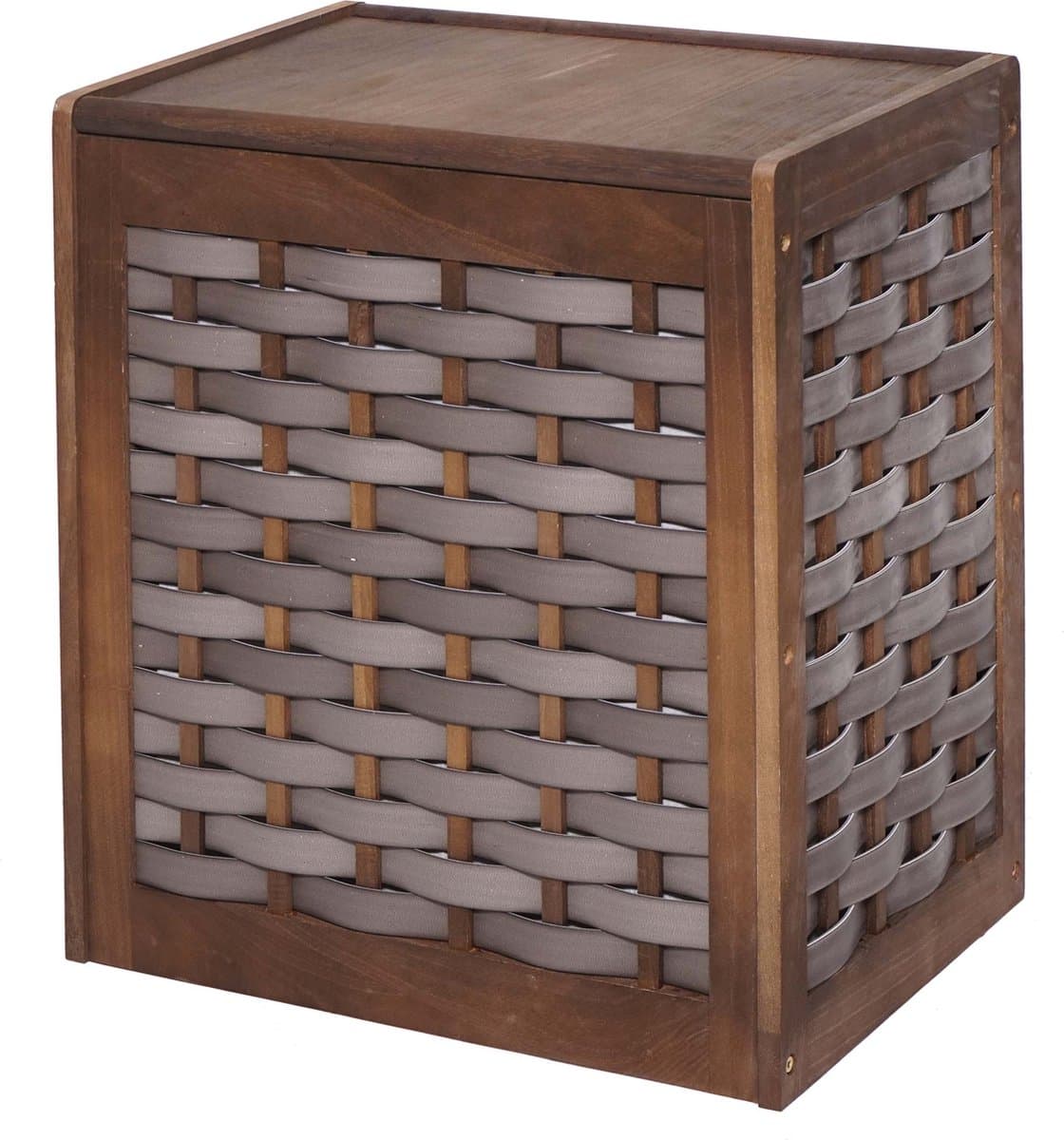 Wasmand MCW-G37, wasverzamelaar wassorteerder wasbox, massief houten shabby-look rieten 61x51x35cm ~ bruin — afbeelding 1