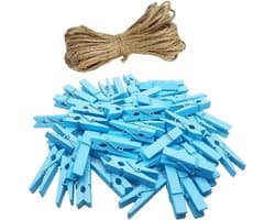 100 Stuks Mini Houten Wasknijpers Blauw voor Foto's en Knutselprojecten — afbeelding 1