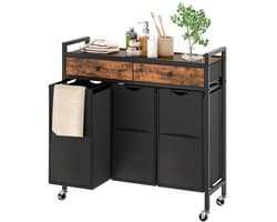 Wasmand met 3 Compartimenten - Laundry Hamper - Waswagen met Lades - Verrijdbaar - Met Opbergrek