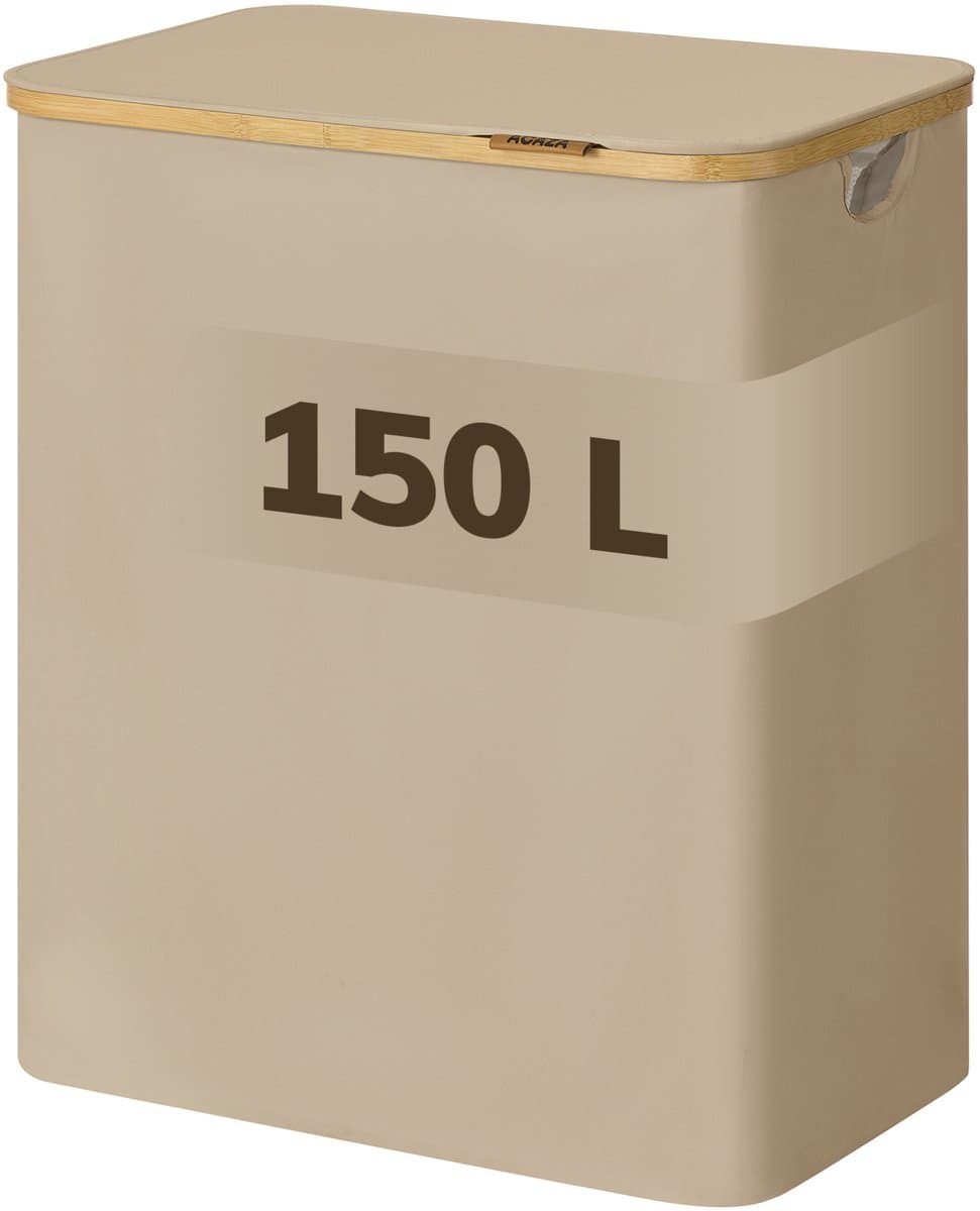 ACAZA Wasmand 3 vakken - Wasmand Met Deksel - 150 L - Bamboe - 60 x 38,5 x 70,5 cm - Zand — afbeelding 1